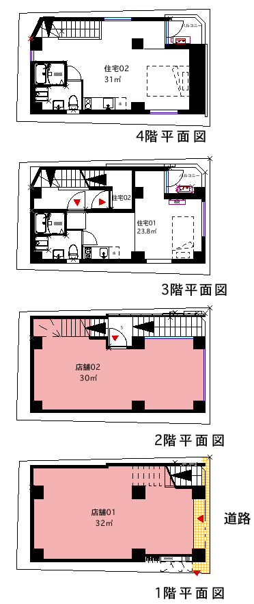 小敷地の賃貸マンション平面２